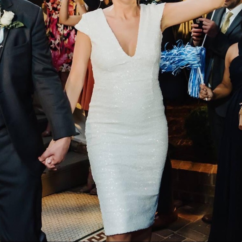 Dress the Population White Sequin Midi Dress